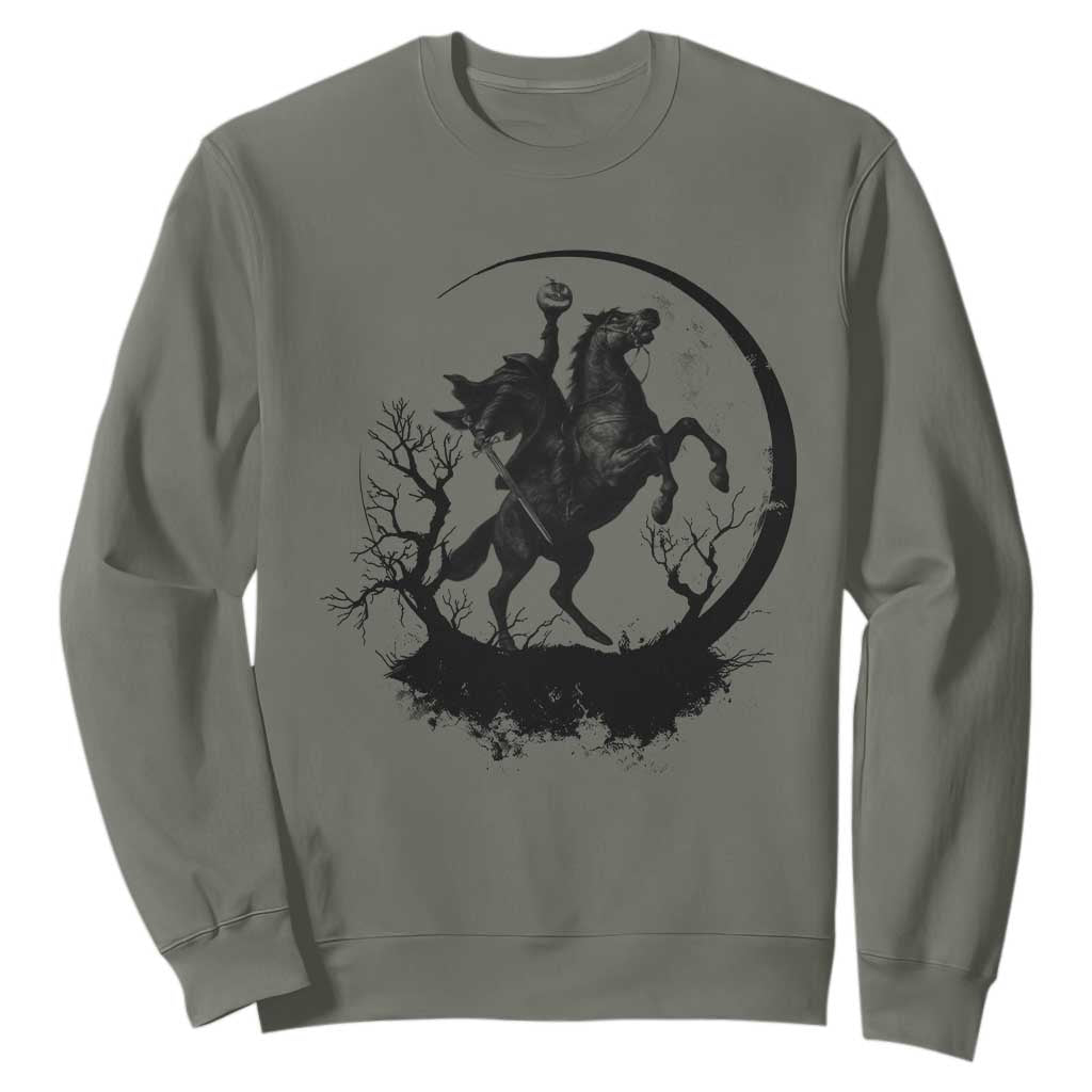Headless Horseman Sweatshirt Retro Gothic Scary Pumpkin Moon Halloween Costume TS10 Military Green Print Your Wear