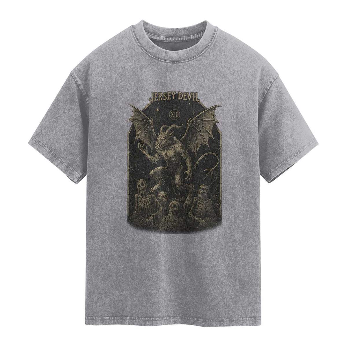 Jersey Devil Washed Cotton T-Shirt Vintage Weird Creepy Creature Leeds Devil TS10 Slate Gray Print Your Wear