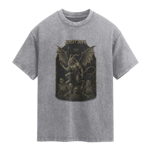 Jersey Devil Washed Cotton T-Shirt Vintage Weird Creepy Creature Leeds Devil TS10 Slate Gray Print Your Wear