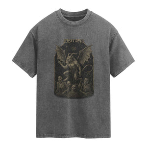 Jersey Devil Washed Cotton T-Shirt Vintage Weird Creepy Creature Leeds Devil TS10 Charcoal Print Your Wear