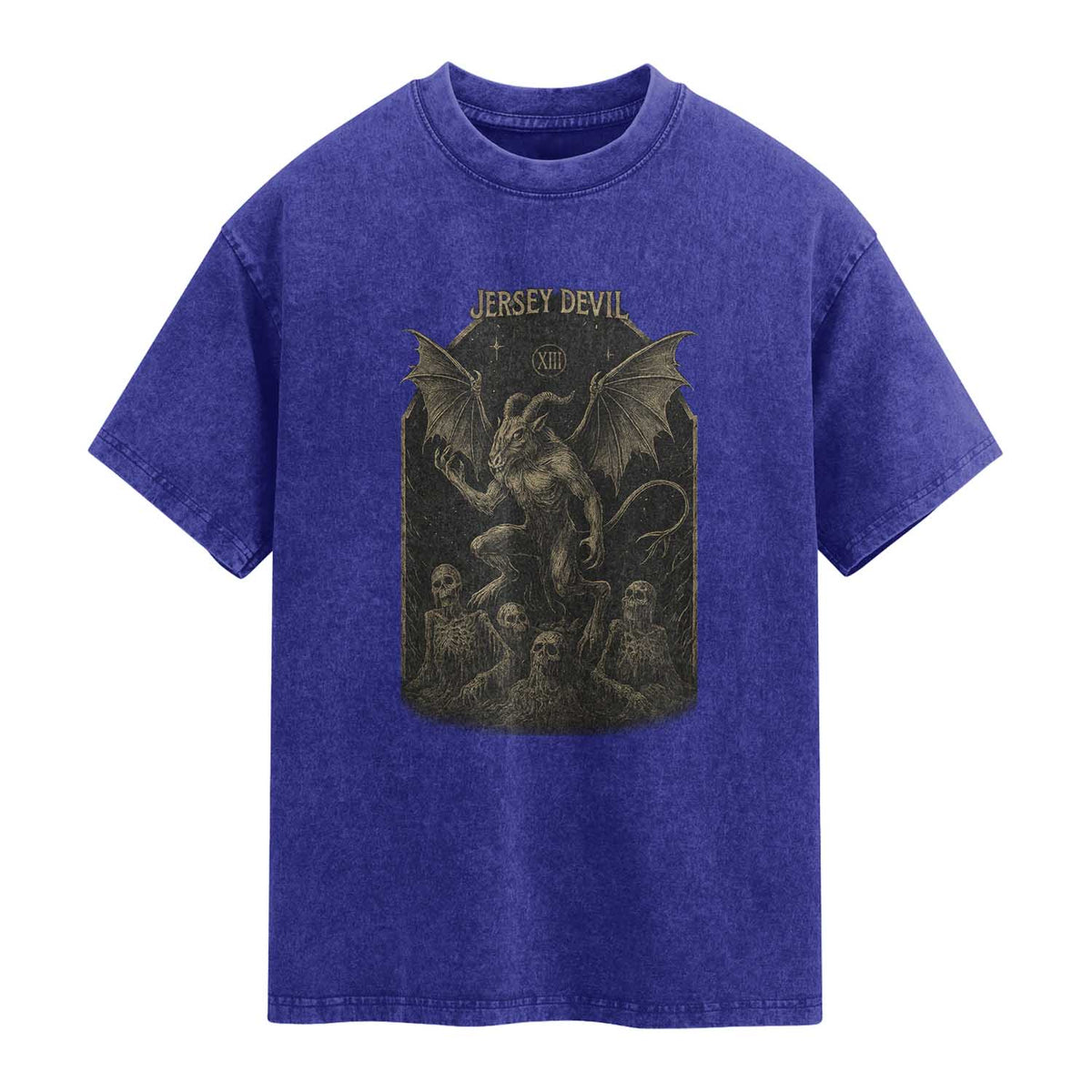 Jersey Devil Washed Cotton T-Shirt Vintage Weird Creepy Creature Leeds Devil TS10 Indigo Blue Print Your Wear