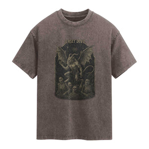 Jersey Devil Washed Cotton T-Shirt Vintage Weird Creepy Creature Leeds Devil TS10 Brown Print Your Wear