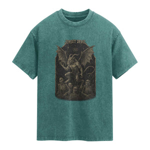 Jersey Devil Washed Cotton T-Shirt Vintage Weird Creepy Creature Leeds Devil TS10 Teal Green Print Your Wear