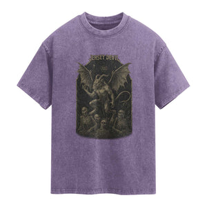 Jersey Devil Washed Cotton T-Shirt Vintage Weird Creepy Creature Leeds Devil TS10 Purple Print Your Wear