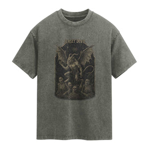 Jersey Devil Washed Cotton T-Shirt Vintage Weird Creepy Creature Leeds Devil TS10 Olive Green Print Your Wear