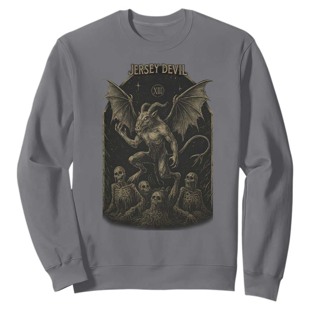 Jersey Devil Sweatshirt Vintage Weird Creepy Creature Leeds Devil TS10 Charcoal Print Your Wear