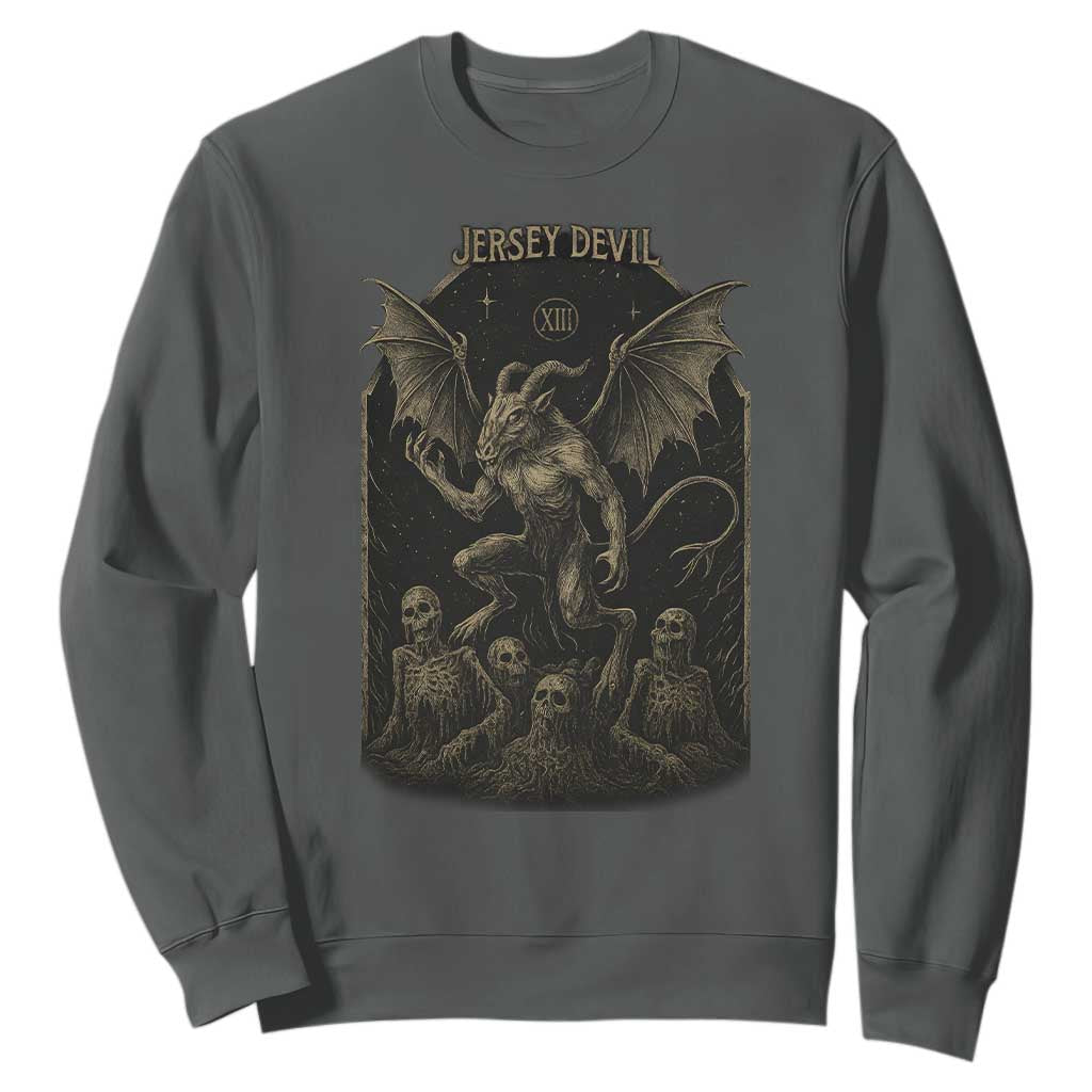 Jersey Devil Sweatshirt Vintage Weird Creepy Creature Leeds Devil TS10 Dark Heather Print Your Wear
