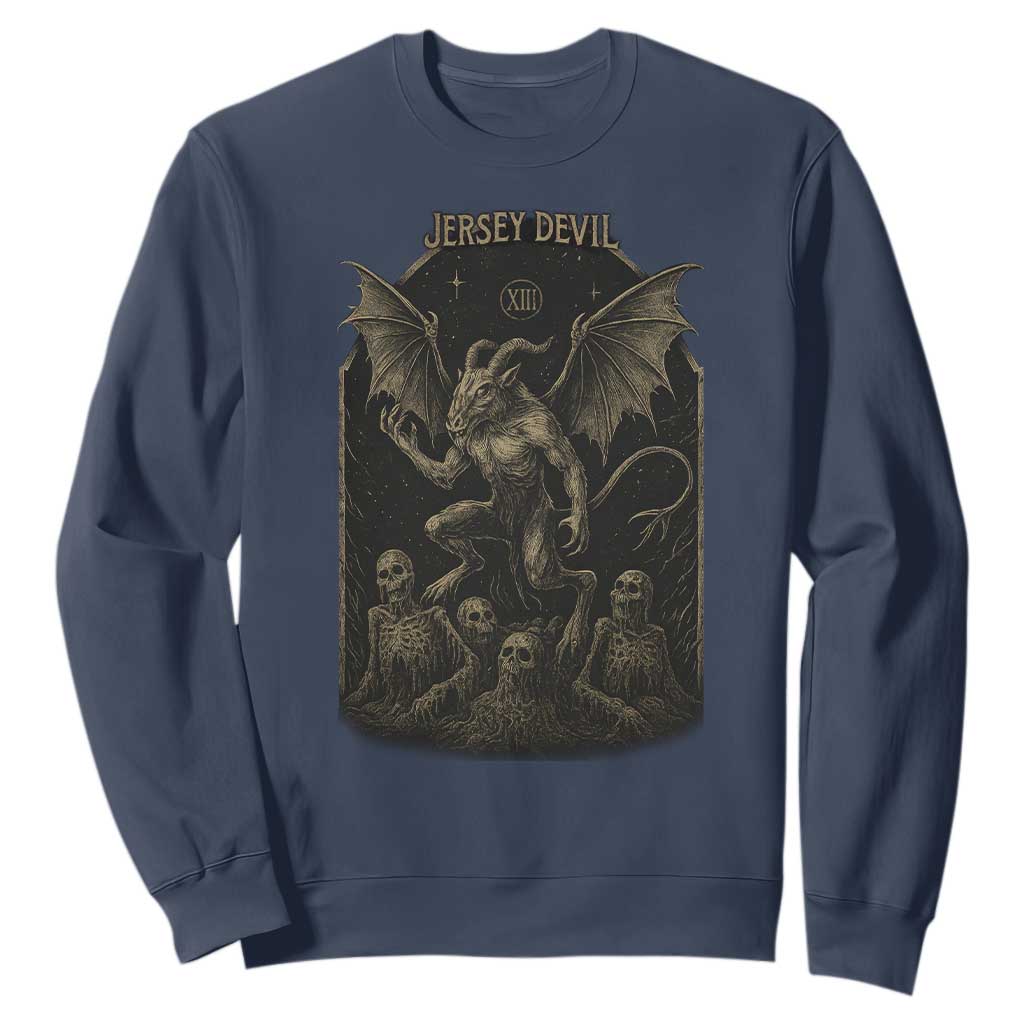 Jersey Devil Sweatshirt Vintage Weird Creepy Creature Leeds Devil TS10 Navy Print Your Wear