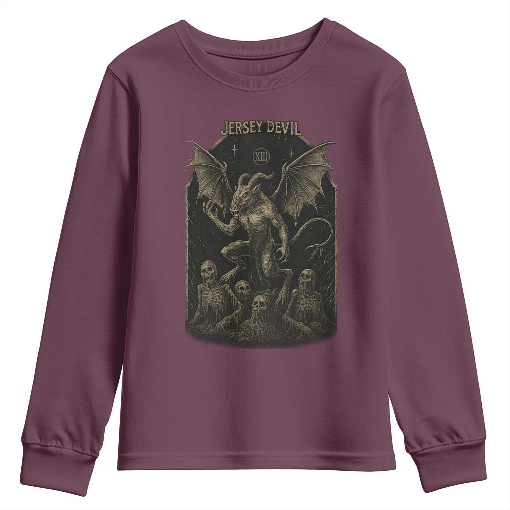 Jersey Devil Youth Sweatshirt Vintage Weird Creepy Creature Leeds Devil TS10 Maroon Print Your Wear