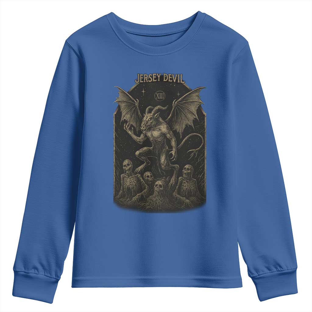 Jersey Devil Youth Sweatshirt Vintage Weird Creepy Creature Leeds Devil TS10 Royal Blue Print Your Wear