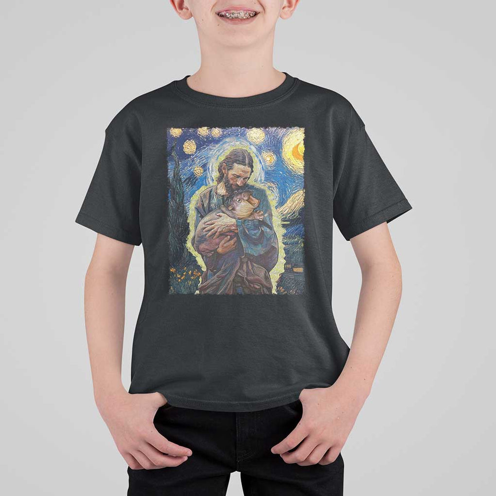 Funny Moo-Deng Baby Pygmy Hippo T Shirt For Kid Cute Zoo For Family Jesus Loves Moo Deng Van Gogh Starry Night TS10 Black Print Your Wear