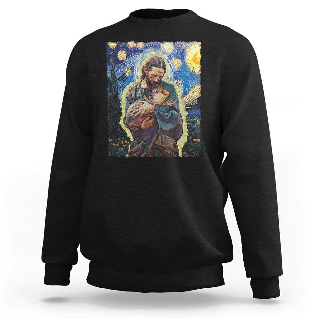 Funny Moo-Deng Baby Pygmy Hippo Sweatshirt Cute Zoo For Family Jesus Loves Moo Deng Van Gogh Starry Night TS10 Black Print Your Wear