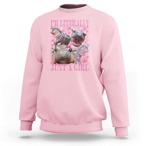 Funny Moo-Deng Baby Pygmy Hippo Sweatshirt Funny I'm Literally Just a Girl Cute Zoo For Family TS10 Light Pink Print Your Wear