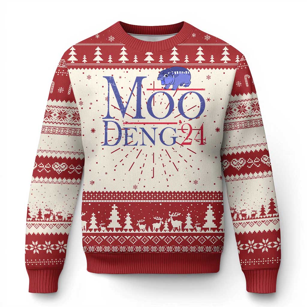 Moo Deng for President Election 2024 Knit Sweatshirt Funny Baby Hippo Meme Cute Zoo For Family TS10 Red Print Your Wear