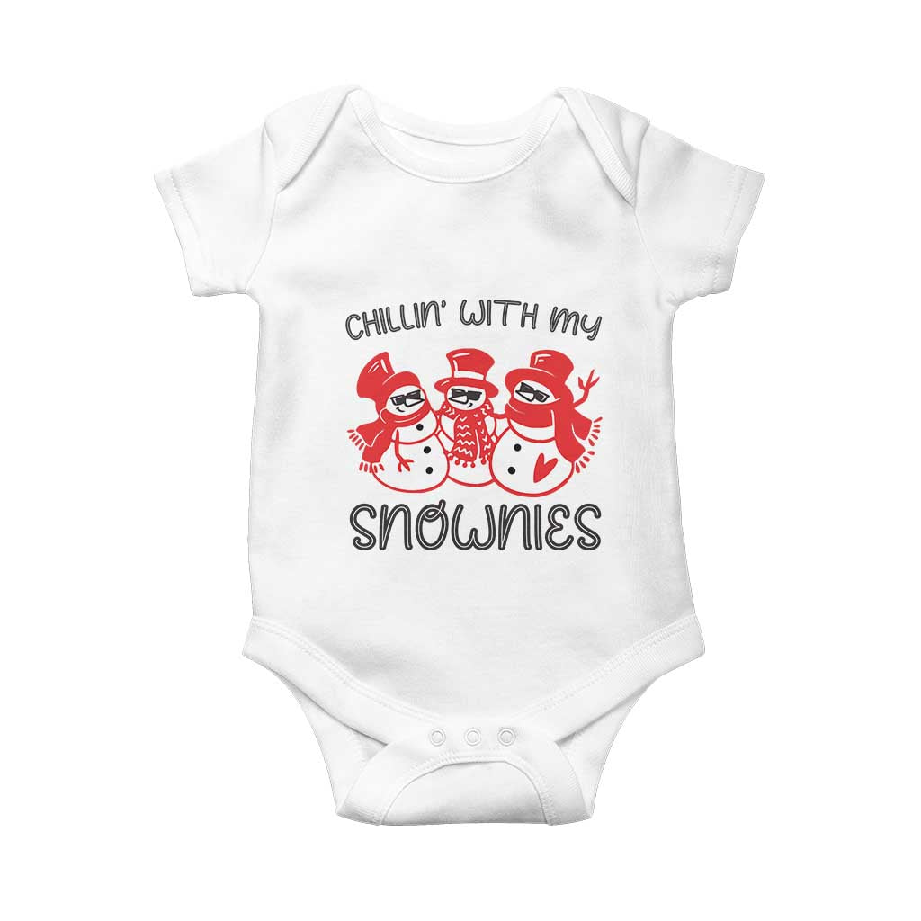 Snowman Christmas Baby Onesie Chillin With My Snowmies Ugly Gift TS10 White Print Your Wear