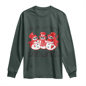 Snowman Christmas Long Sleeve Shirt Chillin With My Snowmies Ugly Gift TS10 Dark Forest Green Print Your Wear