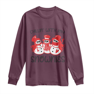 Snowman Christmas Long Sleeve Shirt Chillin With My Snowmies Ugly Gift TS10 Maroon Print Your Wear