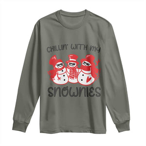 Snowman Christmas Long Sleeve Shirt Chillin With My Snowmies Ugly Gift TS10 Military Green Print Your Wear