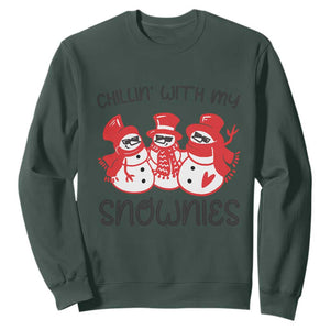 Snowman Christmas Sweatshirt Chillin With My Snowmies Ugly Gift TS10 Dark Forest Green Print Your Wear