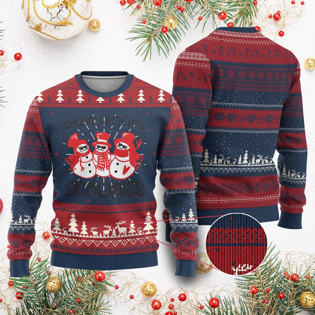Snowman Christmas Ugly Christmas Sweater Chillin With My Snowmies Ugly Gift TS10 Burgundy Print Your Wear