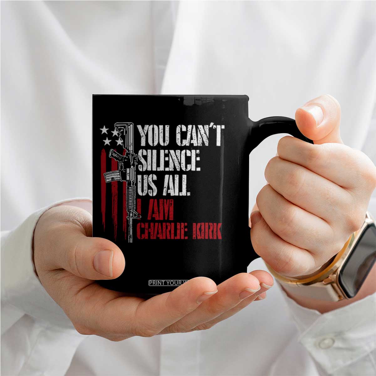 Charlie Kirk Coffee Mug You Cant Silence Us All USA Flag TS10 Print Your Wear