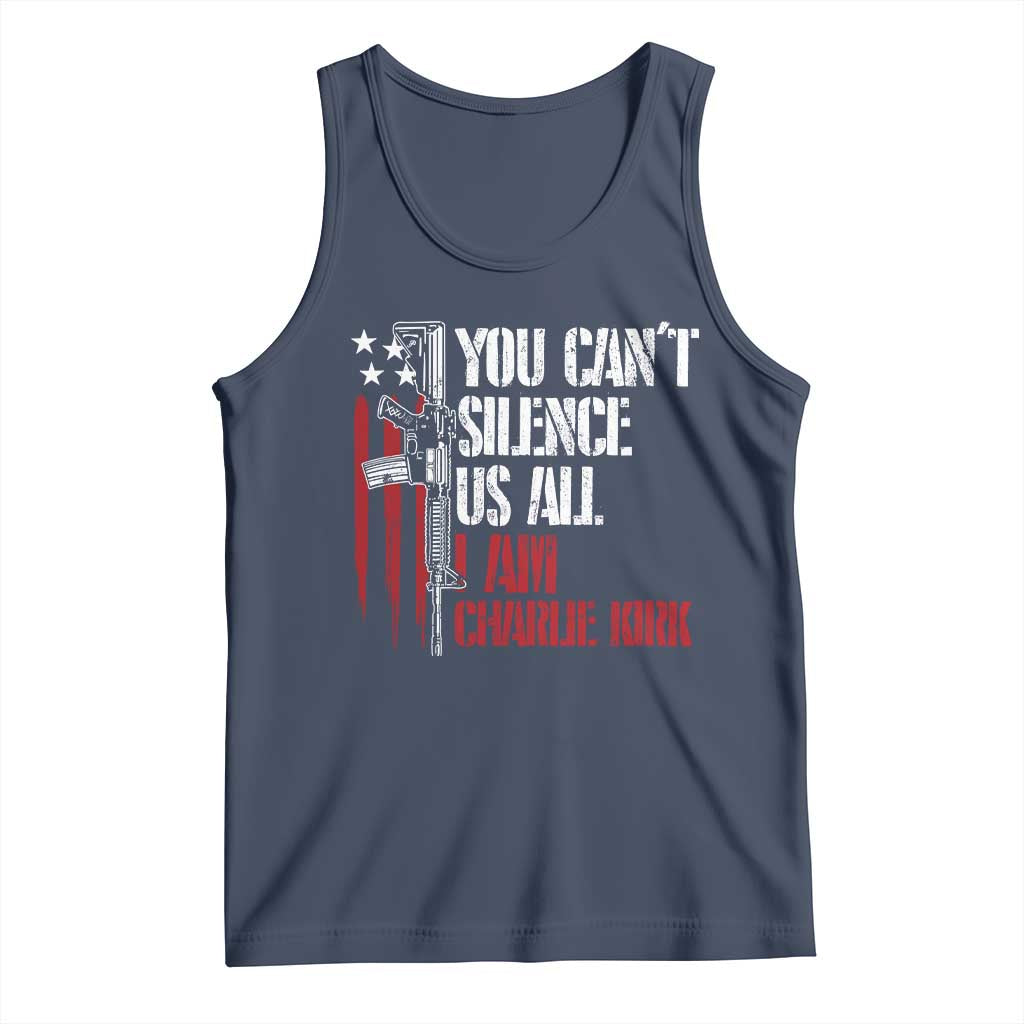 Charlie Kirk Tank Top You Cant Silence Us All USA Flag TS10 Navy Print Your Wear