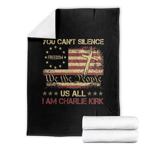 Charlie Kirk Throw Blanket You Cant Silence Us All Retro American Flag Cross TS10 Black Print Your Wear
