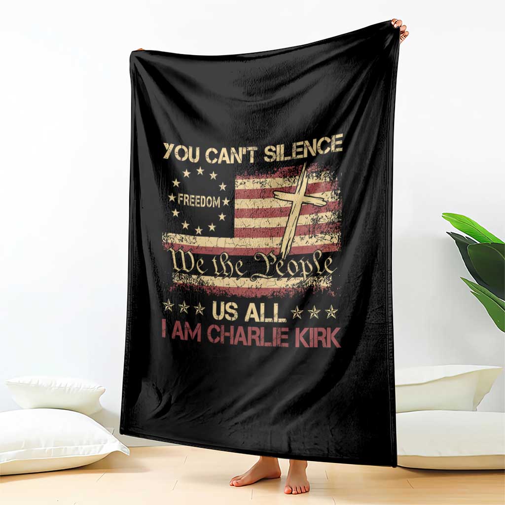 Charlie Kirk Throw Blanket You Cant Silence Us All Retro American Flag Cross TS10 Print Your Wear