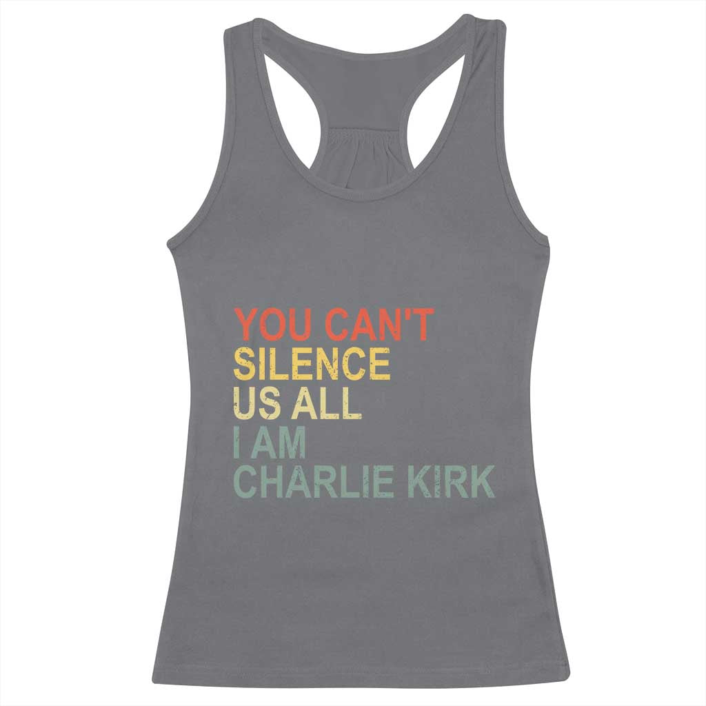 Charlie Kirk Racerback Tank Top Retro You Cant Silence Us All TS10 Charcoal Print Your Wear