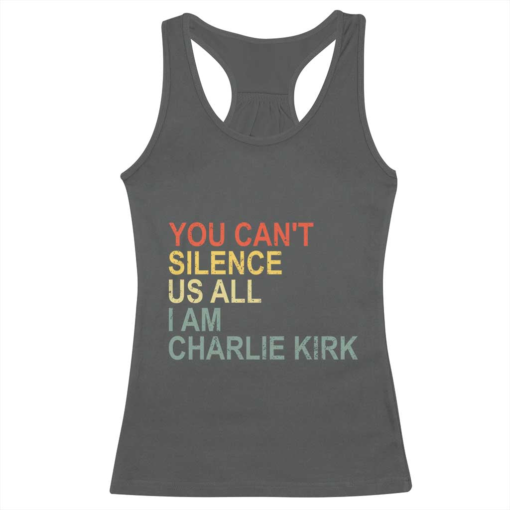 Charlie Kirk Racerback Tank Top Retro You Cant Silence Us All TS10 Dark Heather Print Your Wear