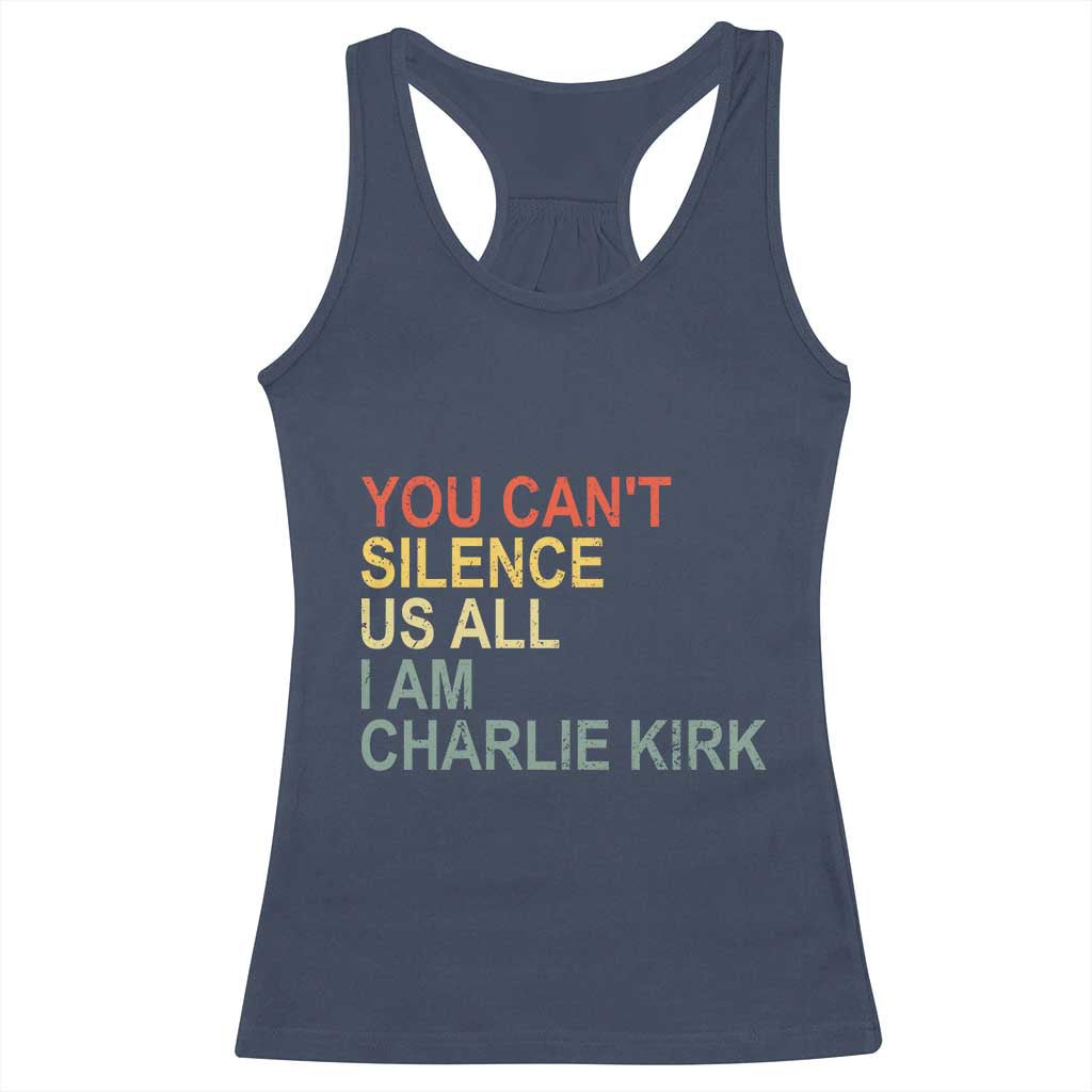 Charlie Kirk Racerback Tank Top Retro You Cant Silence Us All TS10 Navy Print Your Wear