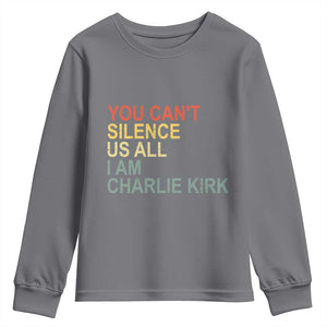 Charlie Kirk Youth Sweatshirt Retro You Cant Silence Us All TS10 Charcoal Print Your Wear