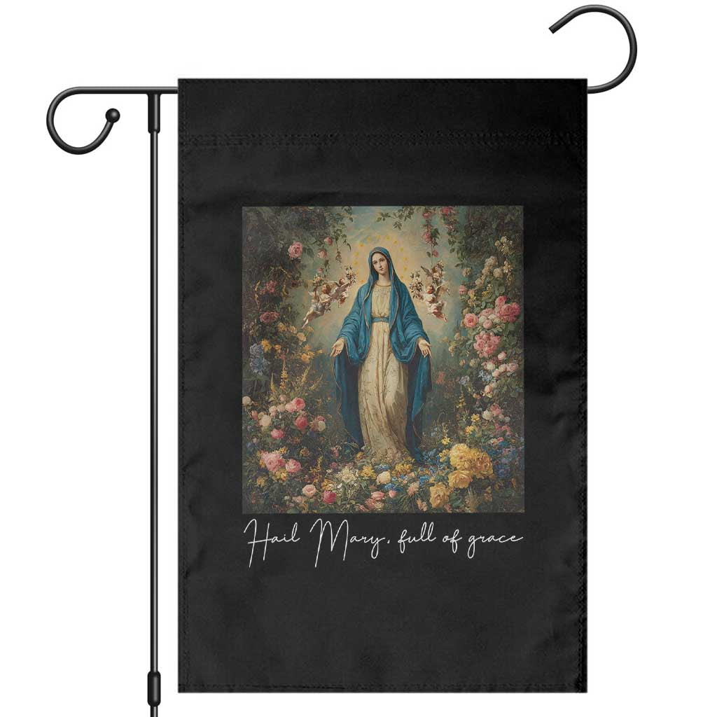 Marian Catholic Garden Flag Hail Mary Full Of Grace Blessed Virgin Mary Floral TS10 Black Print Your Wear