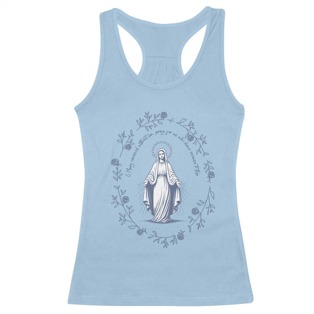 Marian Catholic Racerback Tank Top Virgin Mary Catholic Floral Women Religious TS10 Light Blue Print Your Wear