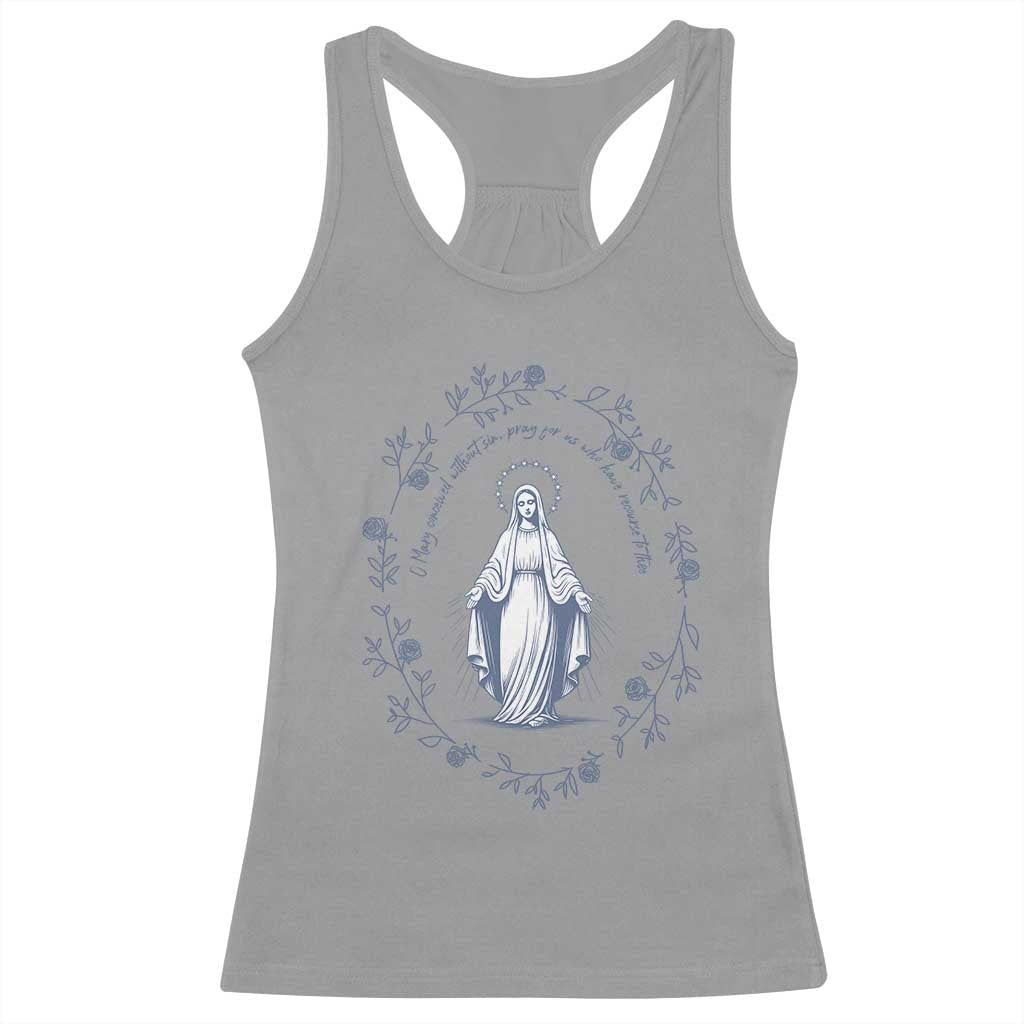 Marian Catholic Racerback Tank Top Virgin Mary Catholic Floral Women Religious TS10 Sport Gray Print Your Wear