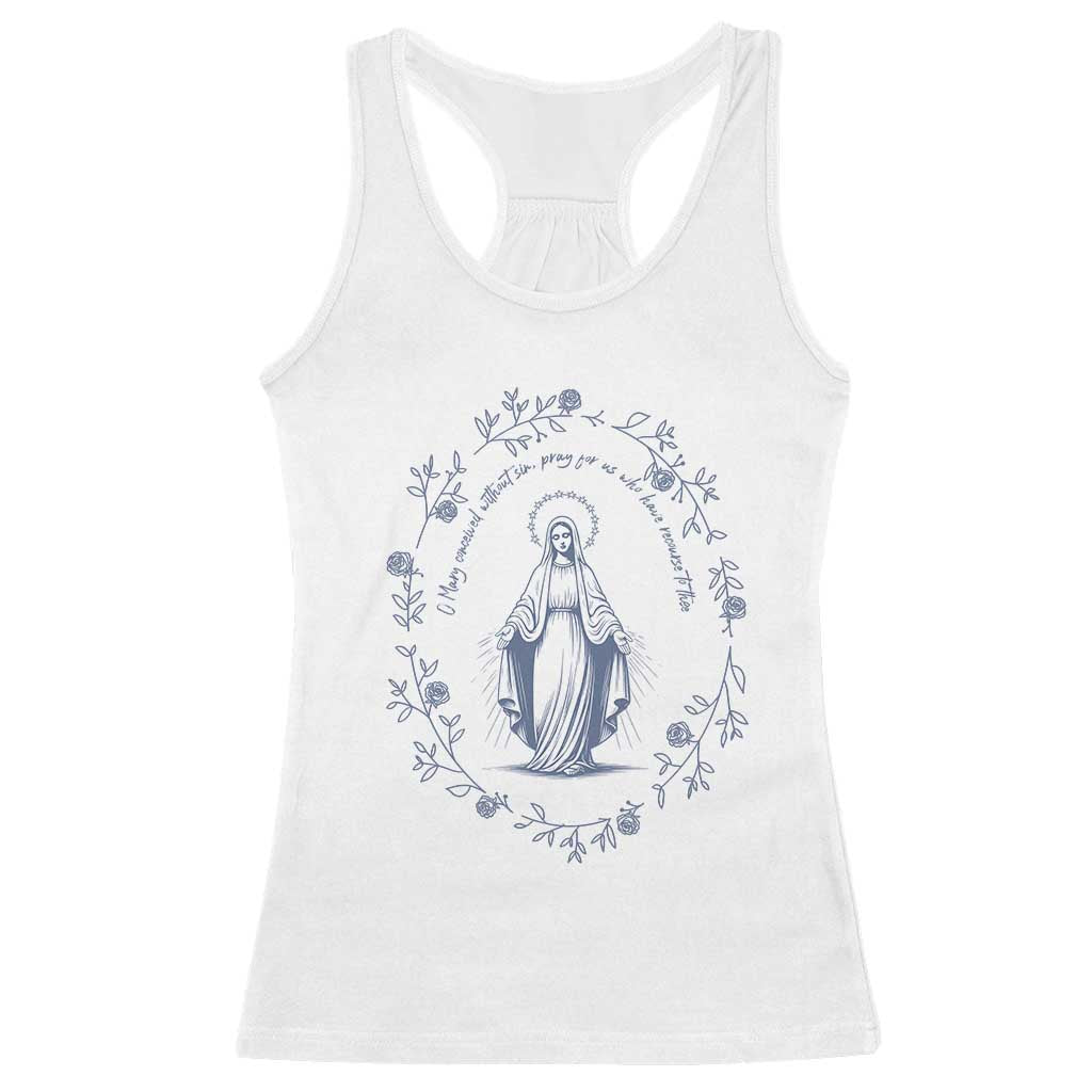 Marian Catholic Racerback Tank Top Virgin Mary Catholic Floral Women Religious TS10 White Print Your Wear
