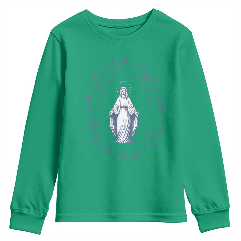 Marian Catholic Youth Sweatshirt Virgin Mary Catholic Floral Women Religious TS10 Irish Green Print Your Wear