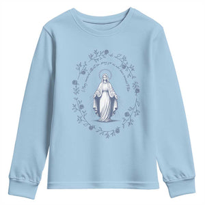 Marian Catholic Youth Sweatshirt Virgin Mary Catholic Floral Women Religious TS10 Light Blue Print Your Wear
