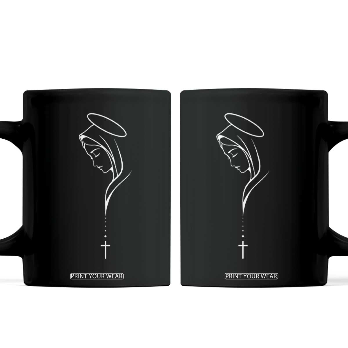 Virgin Mary Coffee Mug Minimalist Marian Catholic Holy Mother Cross TS10 Black Print Your Wear