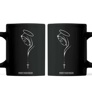 Virgin Mary Coffee Mug Minimalist Marian Catholic Holy Mother Cross TS10 Black Print Your Wear