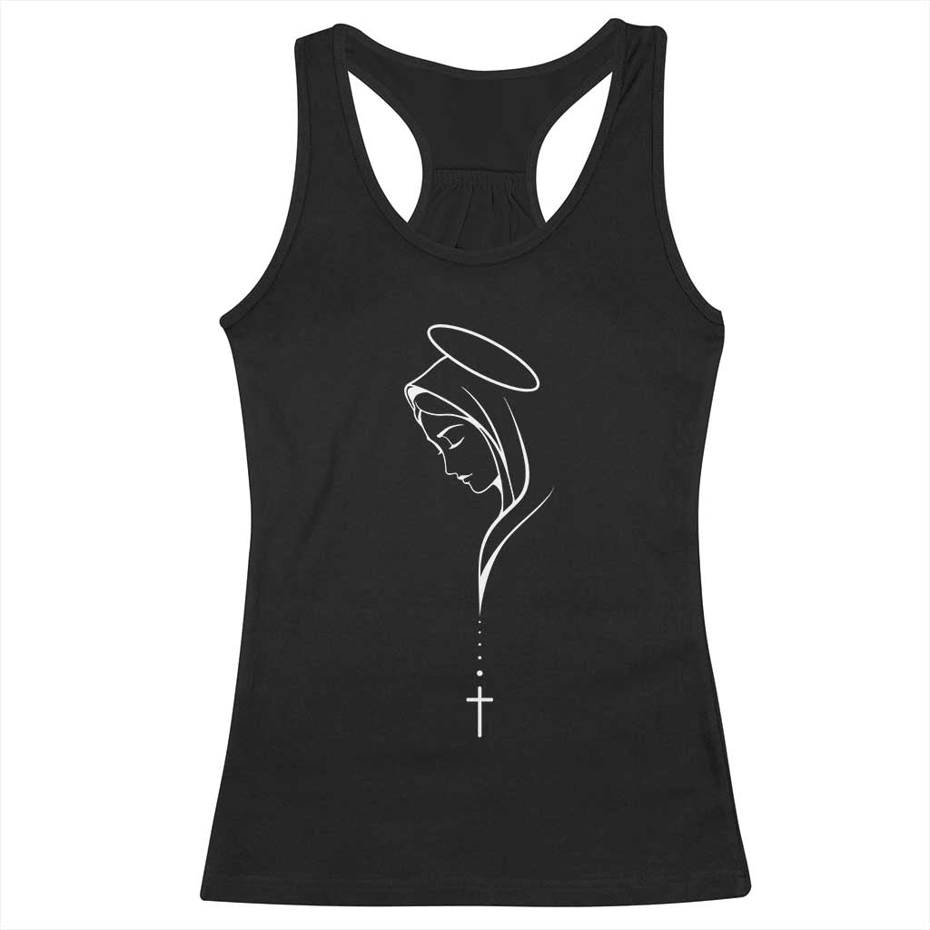 Virgin Mary Racerback Tank Top Minimalist Marian Catholic Holy Mother Cross TS10 Black Print Your Wear