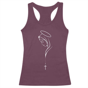 Virgin Mary Racerback Tank Top Minimalist Marian Catholic Holy Mother Cross TS10 Maroon Print Your Wear