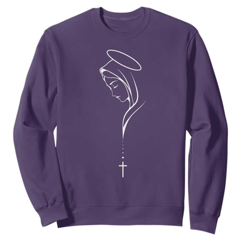 Virgin Mary Sweatshirt Minimalist Marian Catholic Holy Mother Cross TS10 Purple Print Your Wear