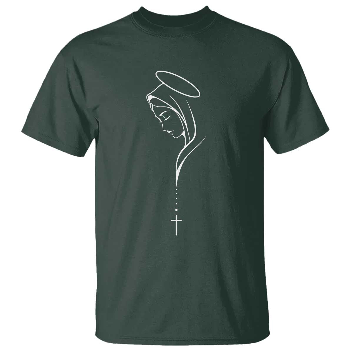 Virgin Mary T Shirt Minimalist Marian Catholic Holy Mother Cross TS10 Dark Forest Green Print Your Wear