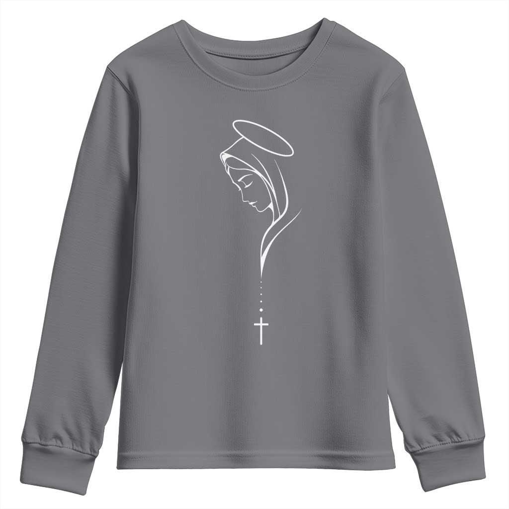 Virgin Mary Youth Sweatshirt Minimalist Marian Catholic Holy Mother Cross TS10 Charcoal Print Your Wear