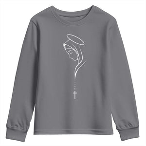 Virgin Mary Youth Sweatshirt Minimalist Marian Catholic Holy Mother Cross TS10 Charcoal Print Your Wear