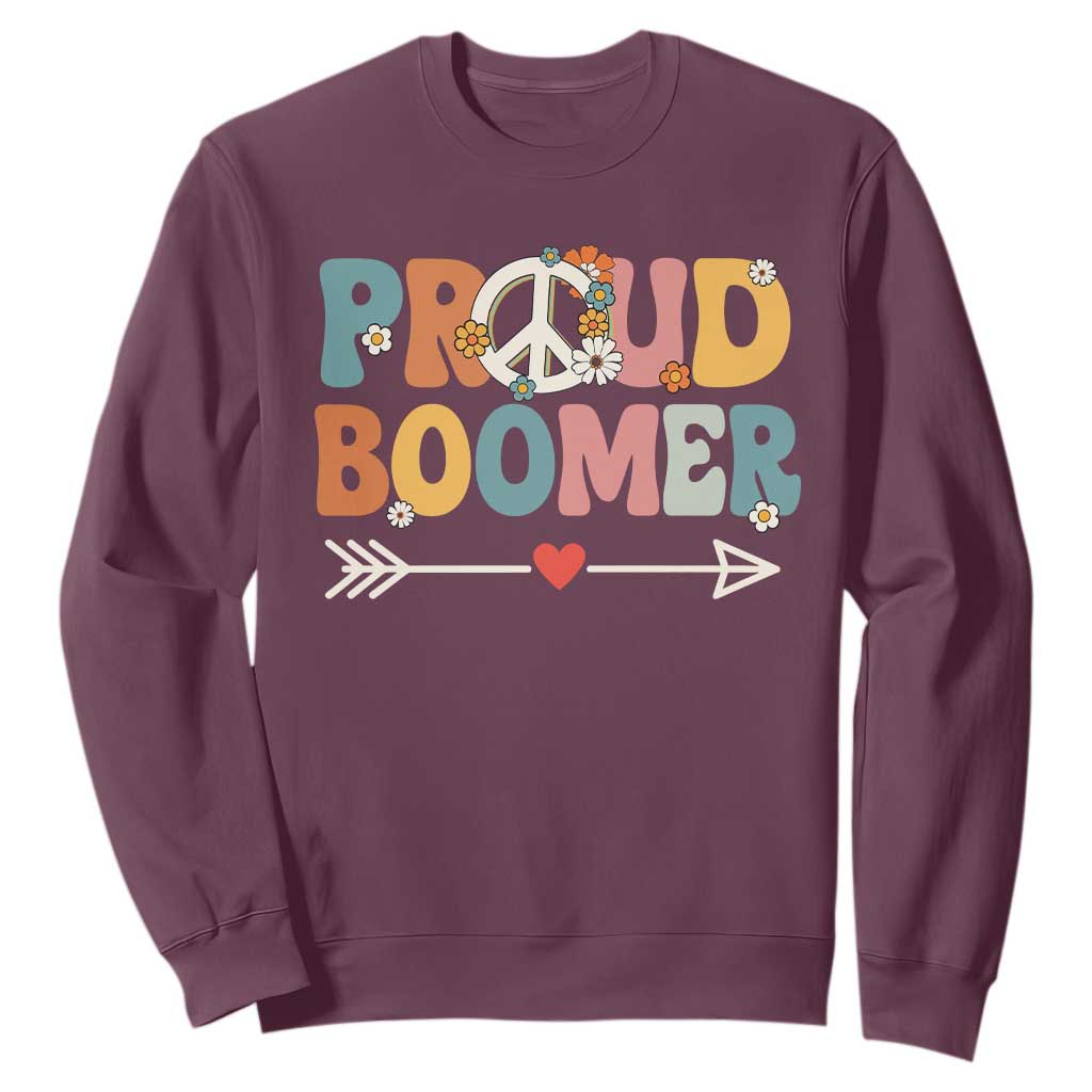 Proud Boomer Sweatshirt Boomers Generation Peace Sign Hippie 50s 60s TS10 Maroon Print Your Wear