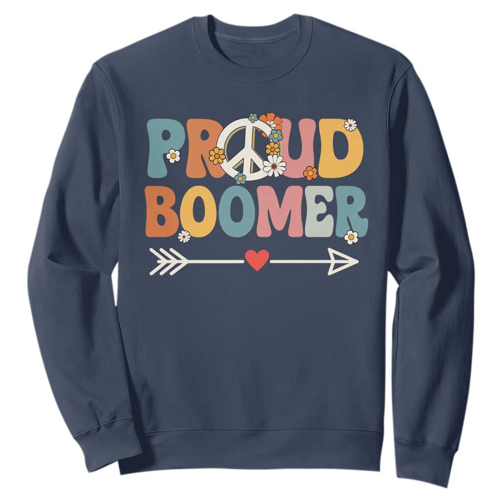 Proud Boomer Sweatshirt Boomers Generation Peace Sign Hippie 50s 60s TS10 Navy Print Your Wear