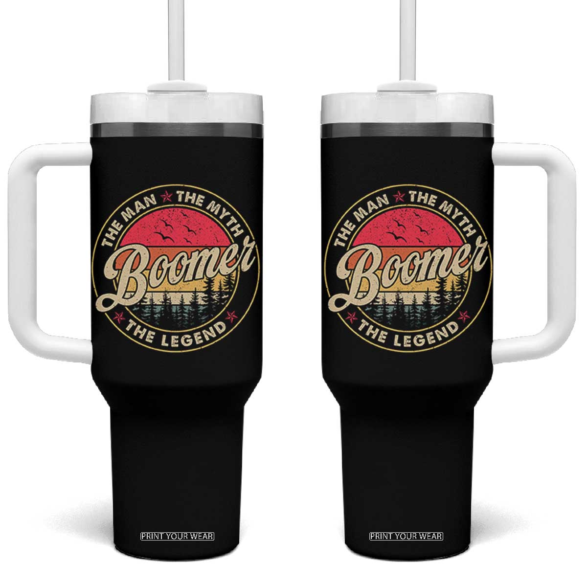 Boomers Generation Tumbler With Handle The Man The Myth The Legend TS10 One Size: 40 oz Black Print Your Wear