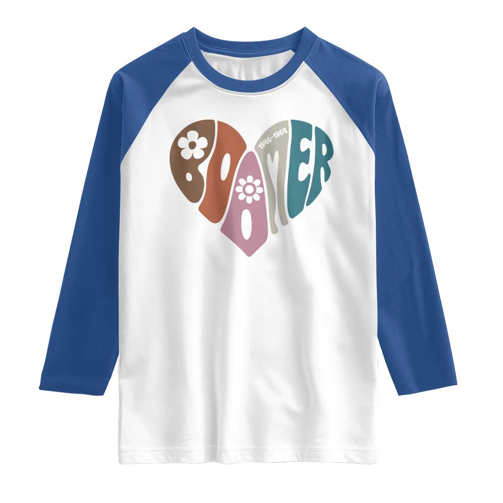 Boomers Generation Raglan Shirt Vintage 40s 50s 60s Hippe Peace Love Hippy TS10 White Royal Print Your Wear